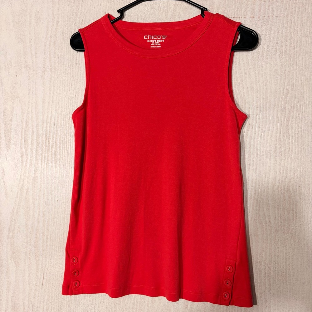Chico's Sleeveless Top Women Size 0 S Red Cotton Side Button Detail